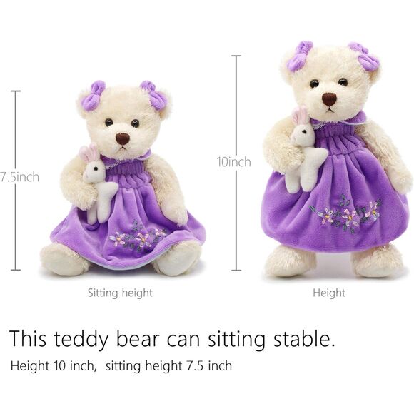 10" Oitscute Purple Small Teddy Bear with Cloth Stuffed Animal Soft Plush Toy - Picture 2 of 5